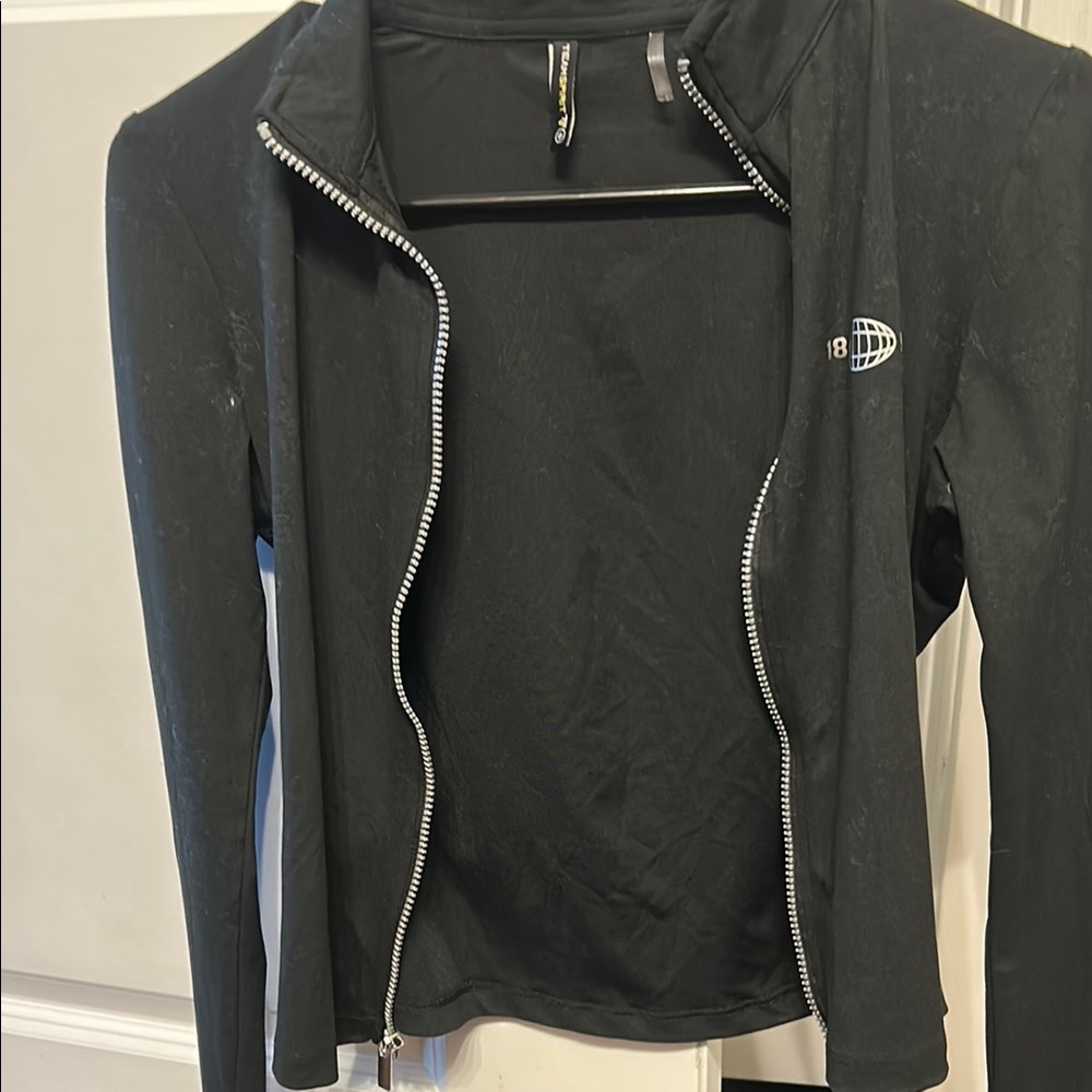 Black Bomber Jacket with Standing Collar and Slim Fit